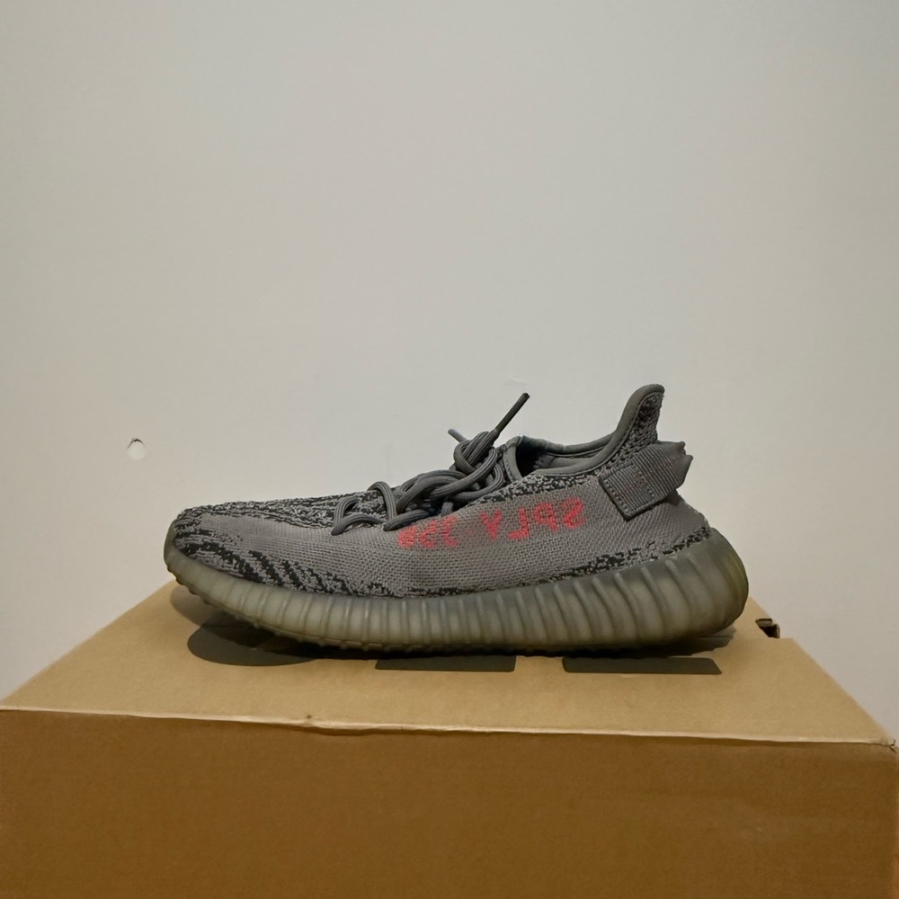 Yeezy Gray and Red Sneakers - Picture 2 of 2
